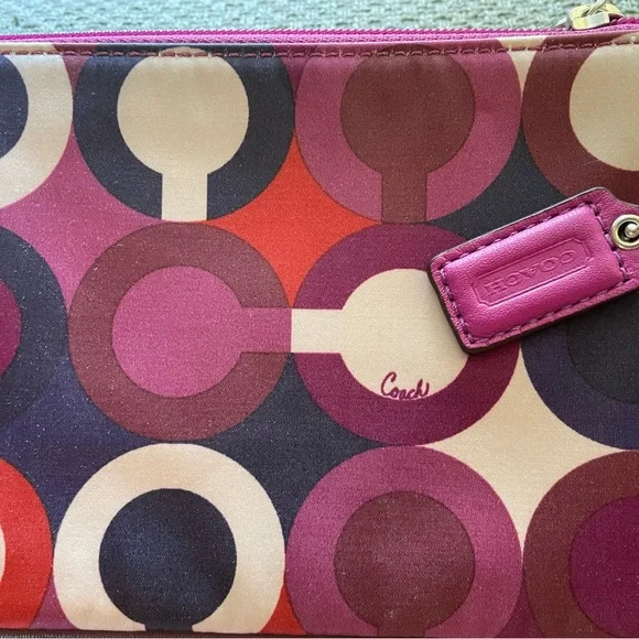Coach Parker Op Art Bordeaux Multicolor Small Satin Wristlet - Picture 4 of 6